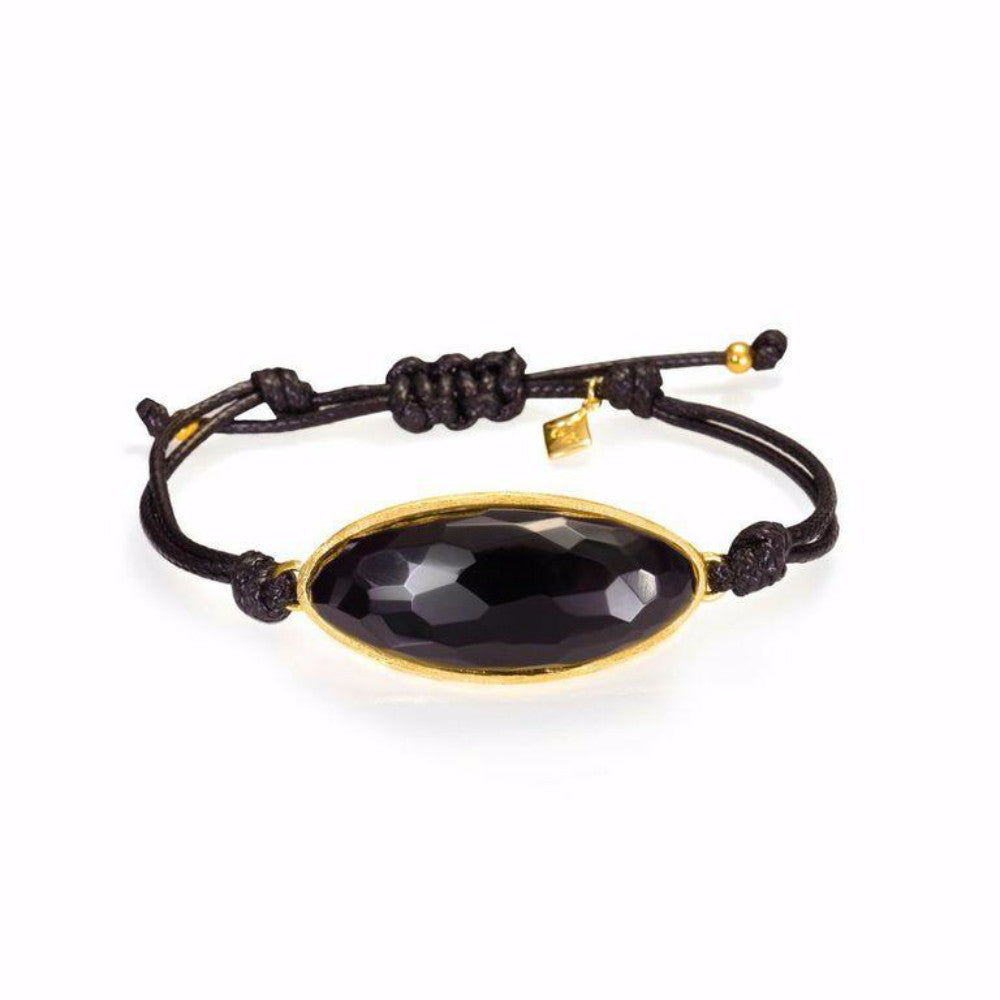 Lattice Corded Bracelet - black agate with gold