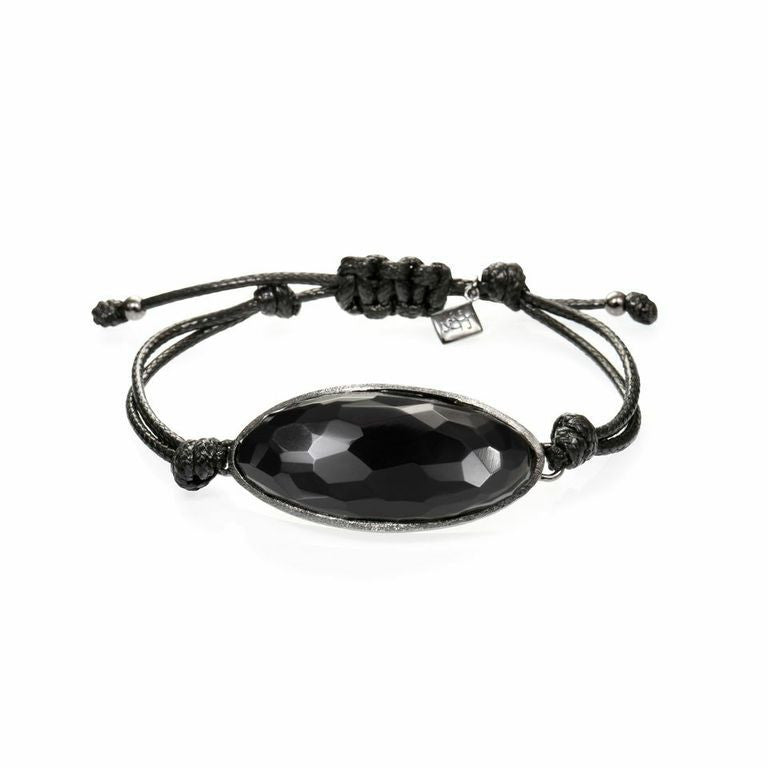 Lattice Corded Bracelet - black agate with black