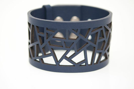 Lattice Leather Laser Cut Bracelet - Navy