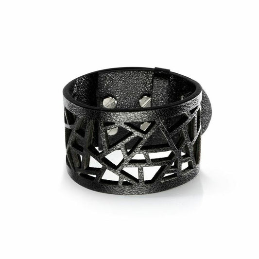 Lattice Leather Laser Cut Bracelet - Metallic Black
