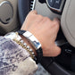 Bracelet - Woman driver wearing Unisex Leather Braided Bracelet With Steel Clasp And Charm 