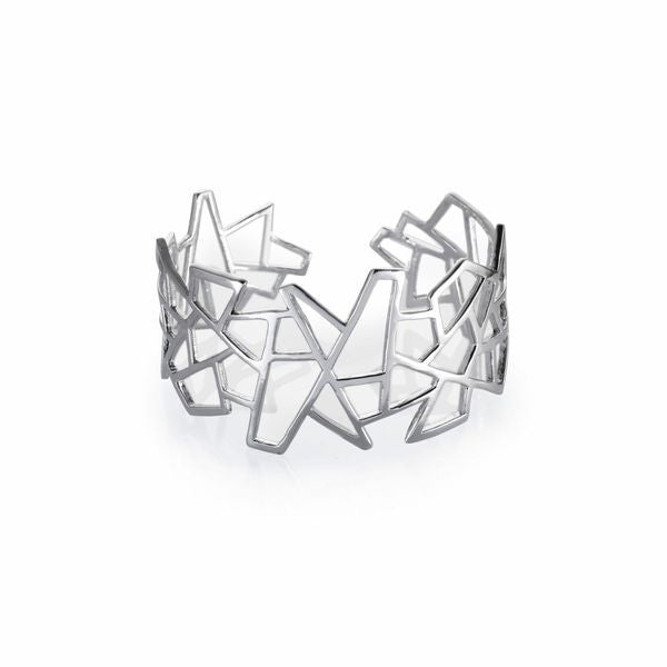 Lattice Jagged Medium Cuff - Rhodium plate