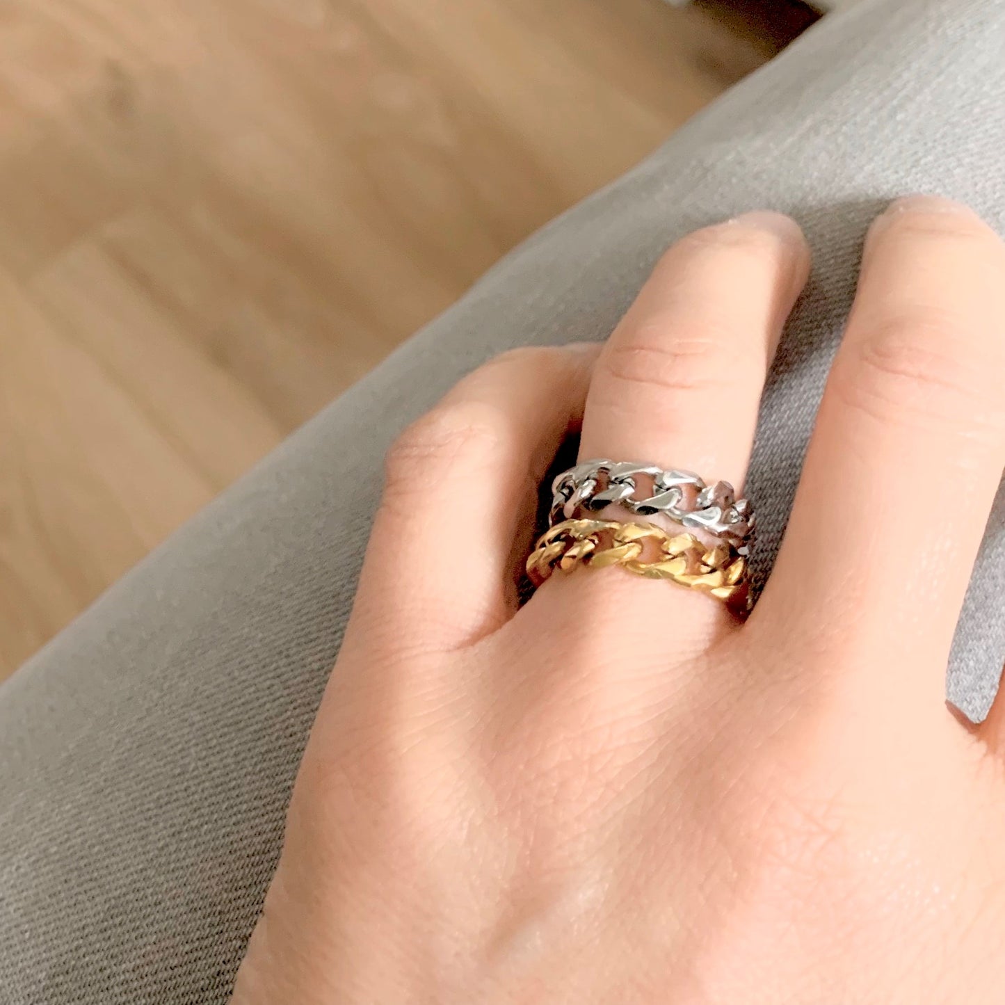 Ring - Cohen Ring | Cuban Chain Link stacked gold and high polished