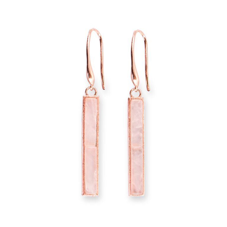 Mantra Long Rectagular Earring with rose quartz