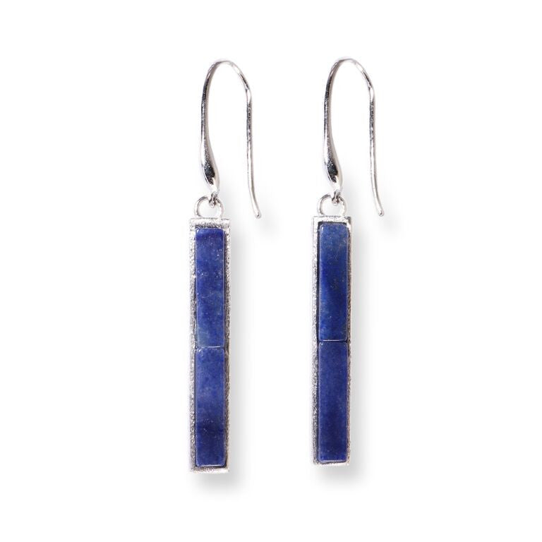 Mantra Long Rectagular Earring with blue quartz