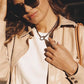 afternoon glow wearing Kasha M cuban chain horseshoe carabiner necklace