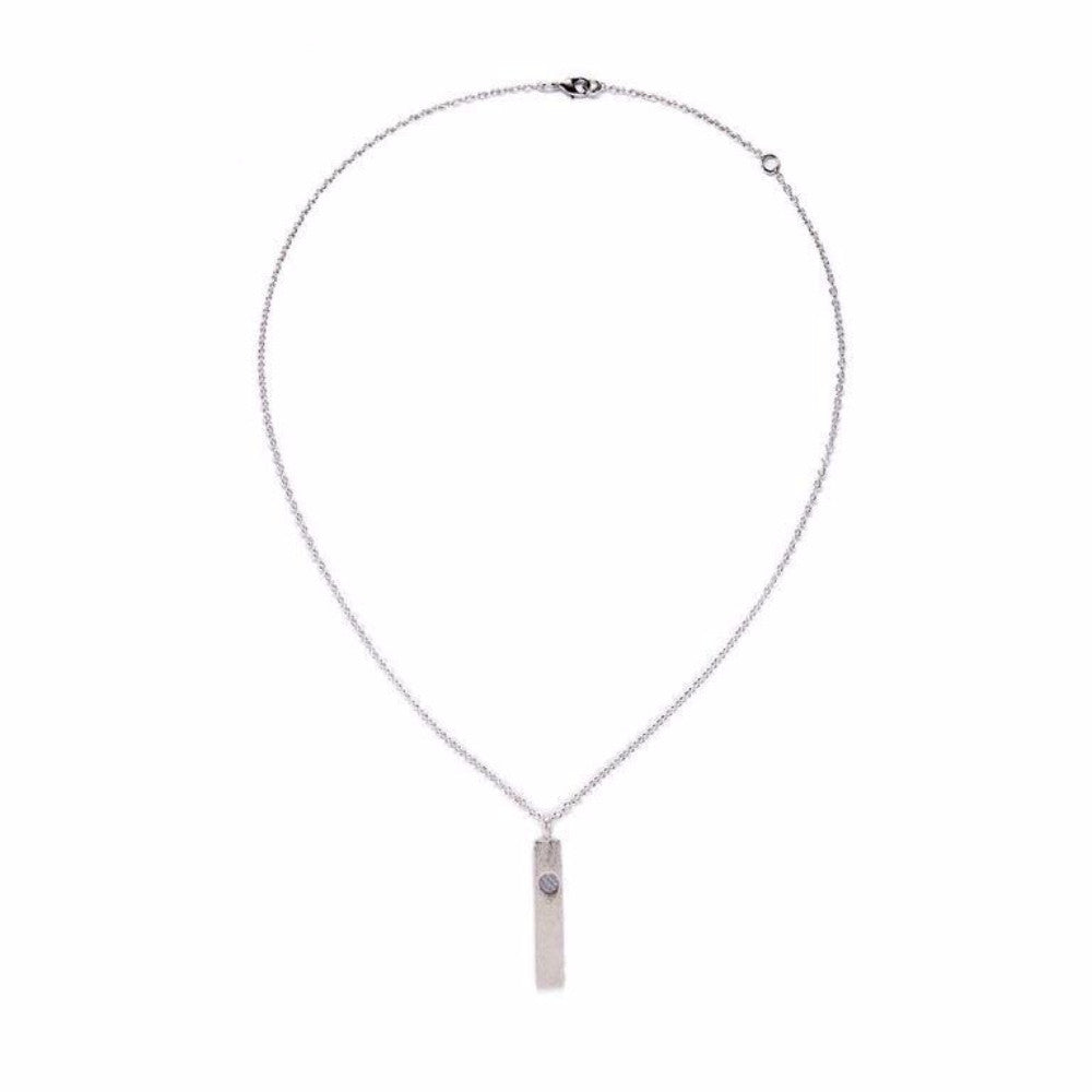 Mantra Necklace - Bar With Single Stone - Blue lace Agate