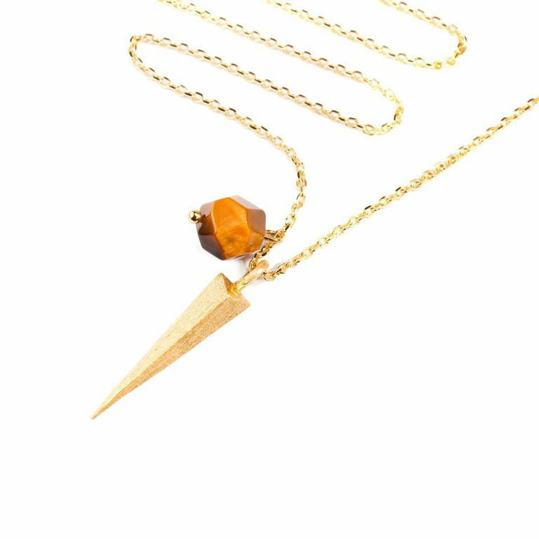 Mantra Dagger and Stone Necklace - tiger's eye