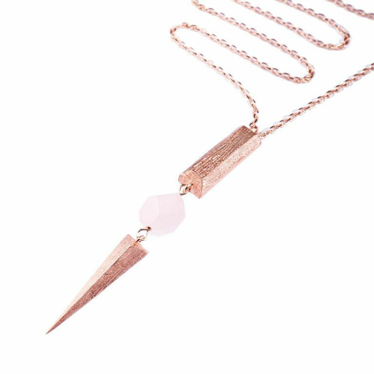 Mantra Dagger with Vertical Bar Necklace - rose quartz