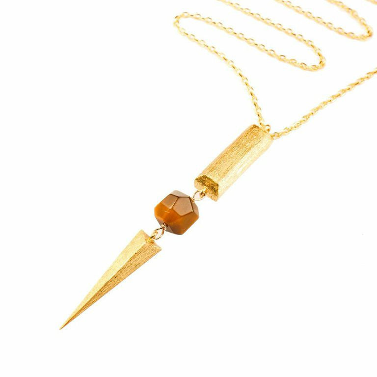 Mantra Dagger with Vertical Bar Necklace - tiger's eye