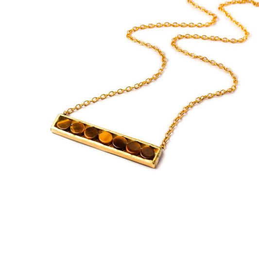 Mantra Horizontal Necklace with Round Stones - tiger's eye
