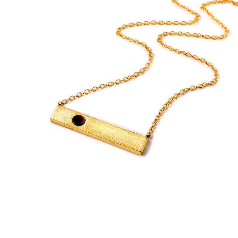Mantra Horizontal with Single stone necklace - tiger's eye