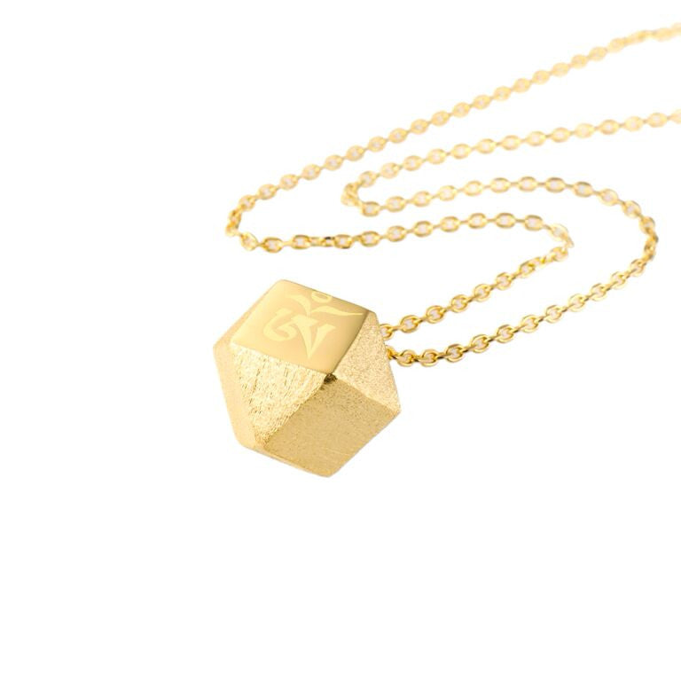 Mantra Cube Necklace Engraved - gold