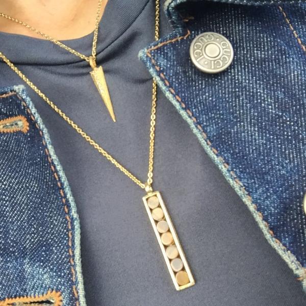 Necklace - Mantra Rectangle Pendant With Round Stones Necklace