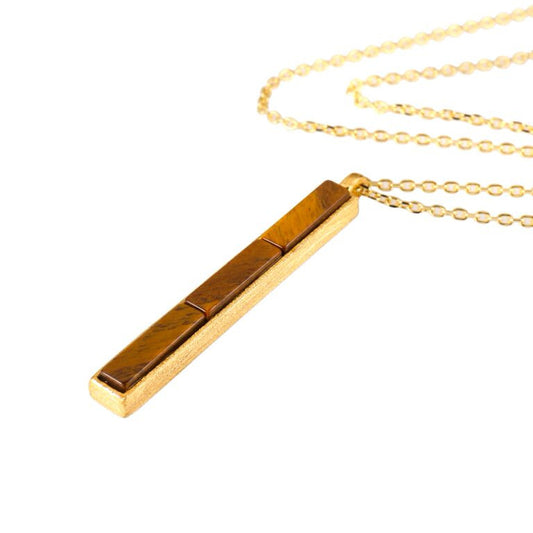 Mantra Rectangle Pendant Necklace with tiger's eye