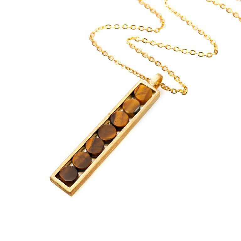 Mantra Rectangle Pendant with tiger's eye Necklace