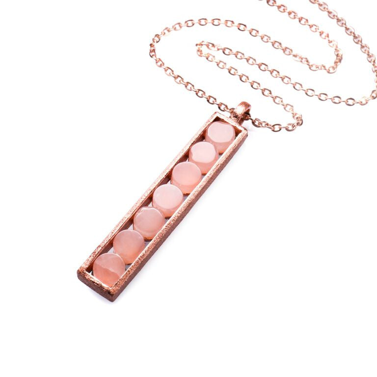 Mantra Rectangle Pendant with rose quartz Necklace