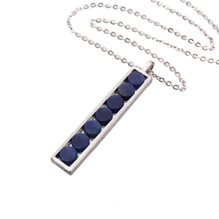 Mantra Rectangle Pendant with blue quartz Necklace