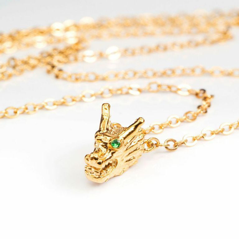 Dragon Single Head Necklace with Green Garnet
