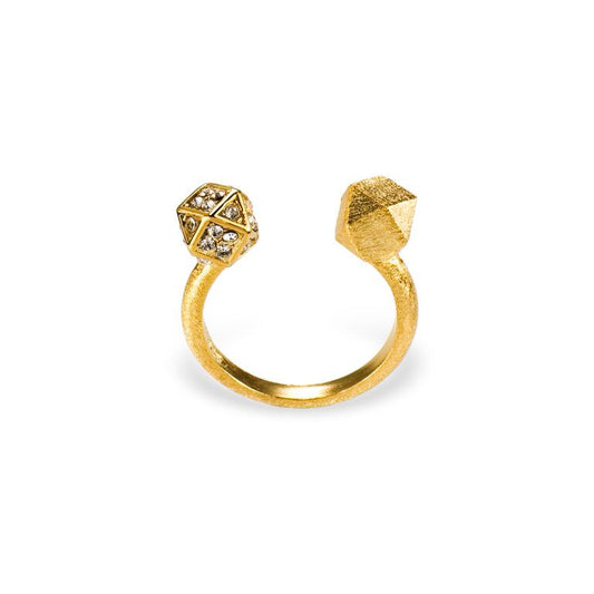 Mantra Open Cube Ring with Swarovski Crystals, Gold plate