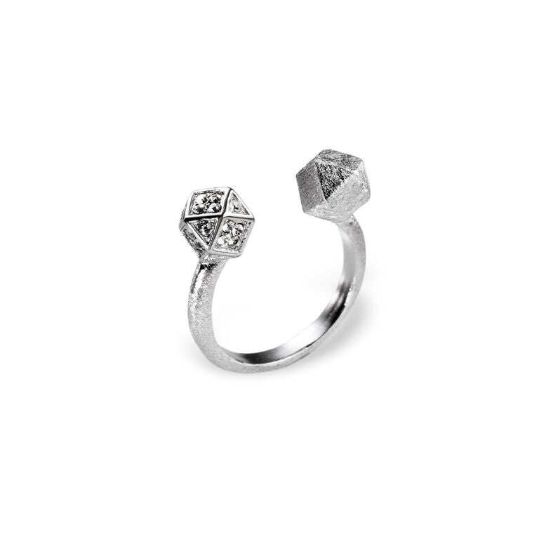 Mantra Open Cube Ring with Swarovski Crystals, Rhodium plate