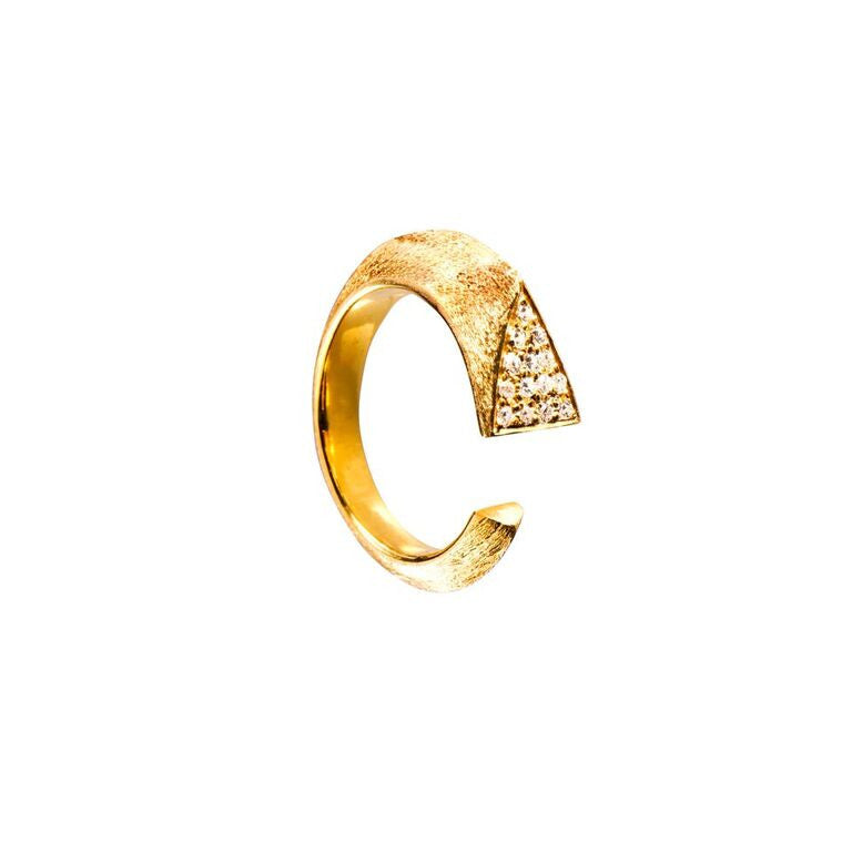 Mantra Dagger Open Ring with White Sapphires, gold