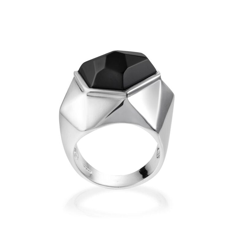 Lattice Cocktail Ring - black agate