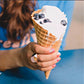 woman wearing the rose quartz Ring - Lattice Cocktail Ring holding frozen yogurt with blueberries