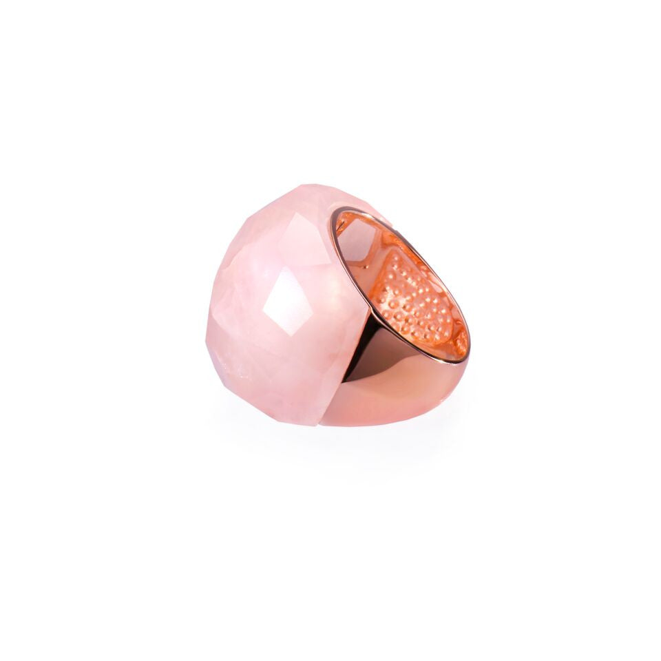 Lattice Round Cocktail Ring with rose quartz