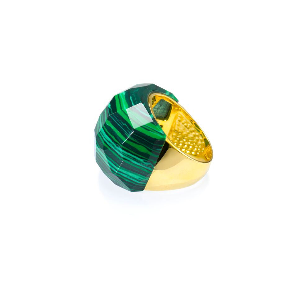 Lattice Round Cocktail Ring with malachite 