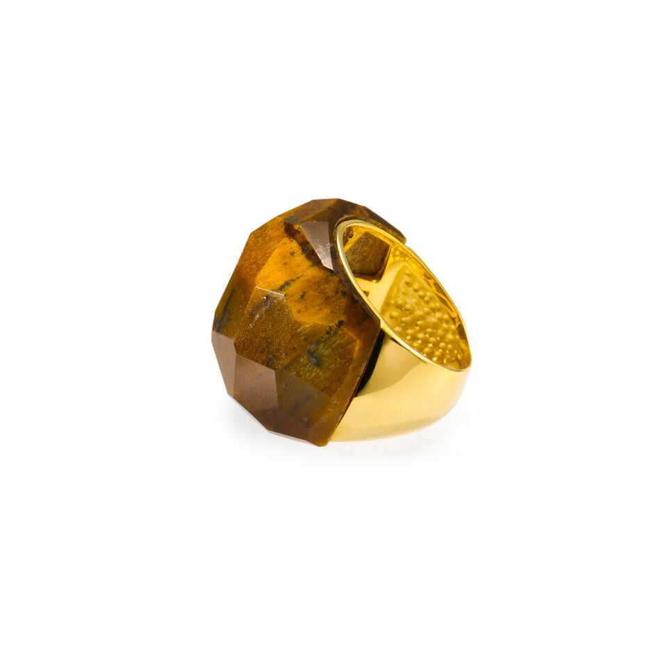 Lattice Round Cocktail Ring with tiger's eye
