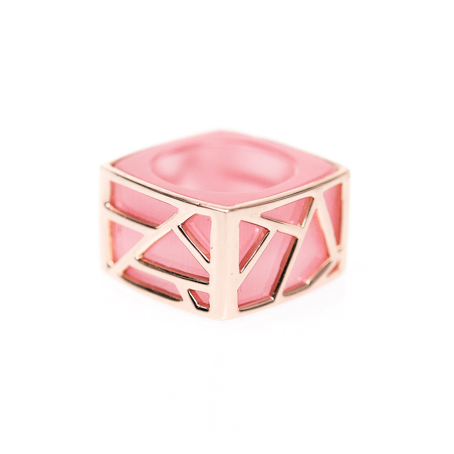 Lattice Square Cocktail Ring - pink cat's eye