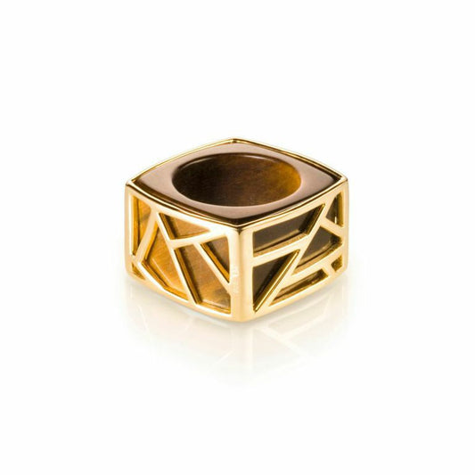 Lattice Square Cocktail Ring - tiger's eye