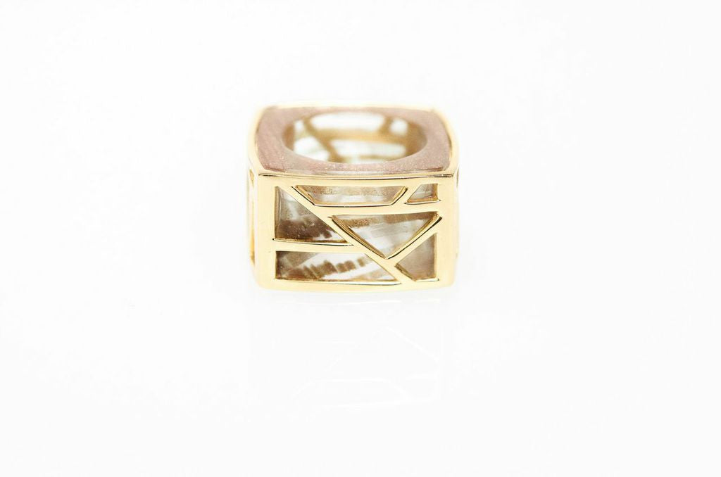 Lattice Square Cocktail Ring - rutilated glass