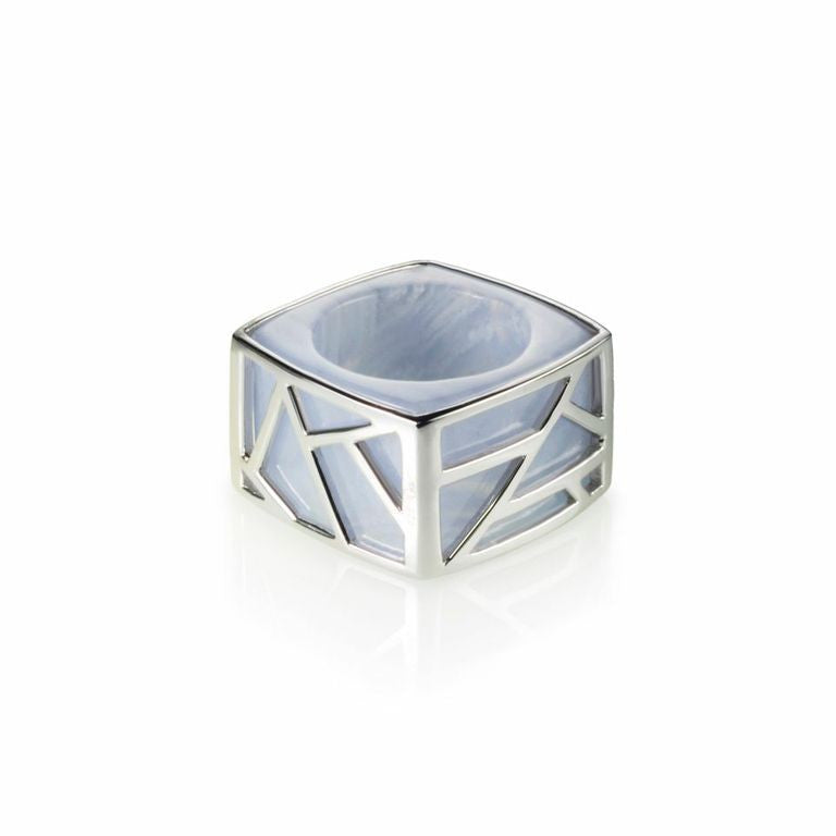 Lattice Square Cocktail Ring - blue lace agate 