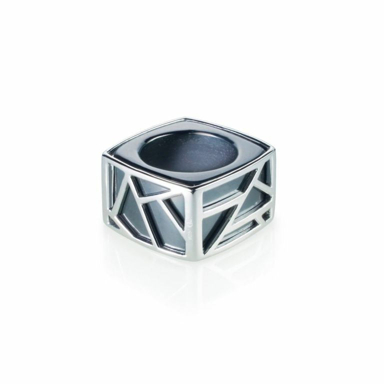 Lattice Square Cocktail Ring - hematite 