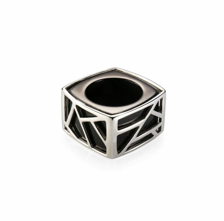 Lattice Square Cocktail Ring - black agate