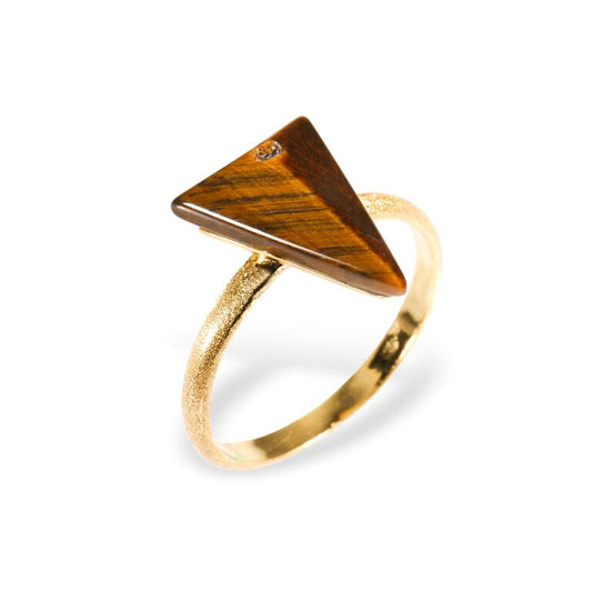 Mantra Triangle Ring with Swarovski Crystal and Tiger's eye