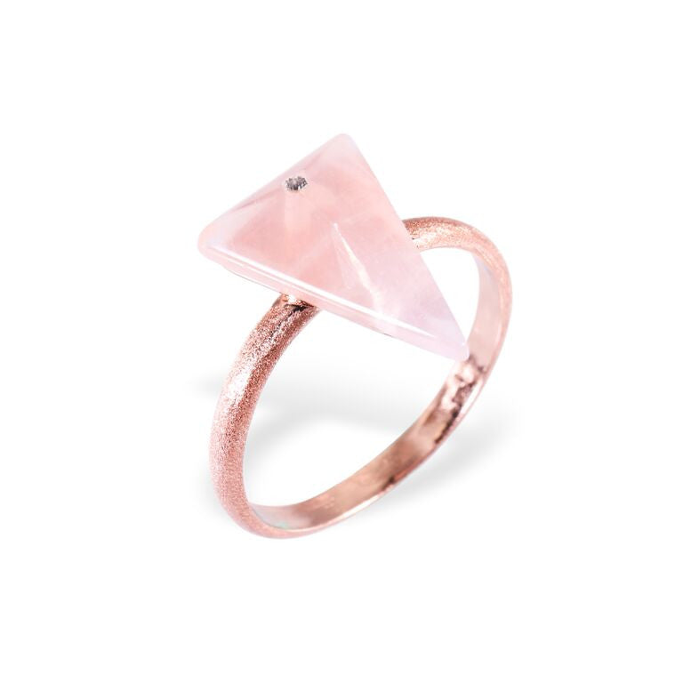 Mantra Triangle Ring with Swarovski Crystal and Rose Quartz