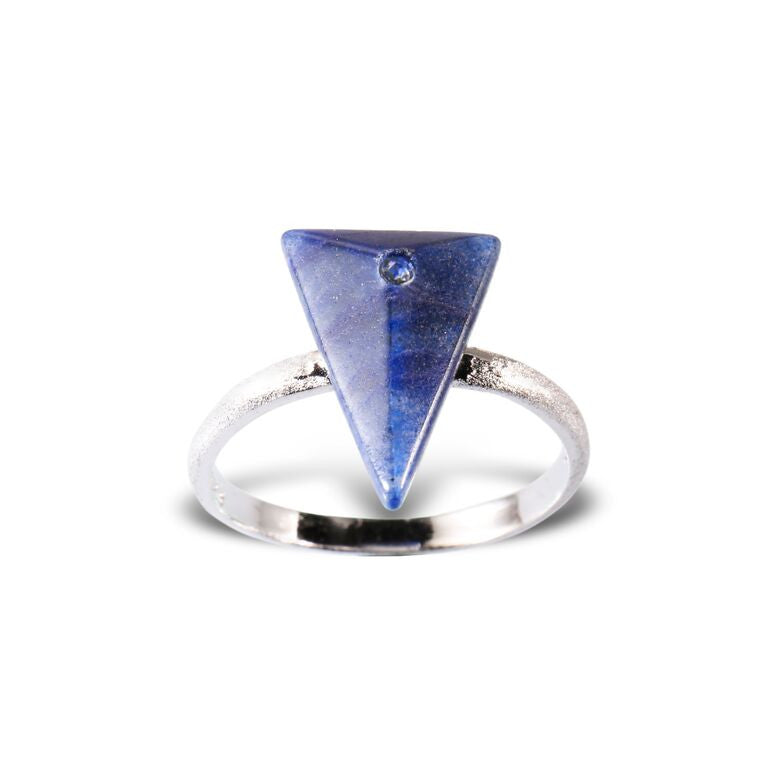 Mantra Triangle Ring with Swarovski Crystal and Blue Quartz